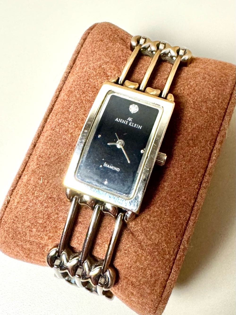 Vintage Anne Klein Diamond multi-strand cage-link bracelet watch